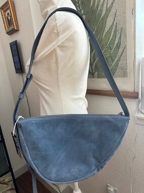 The Sak Large Tess Suede Crescent Sling Crossbody in Maritime Blue